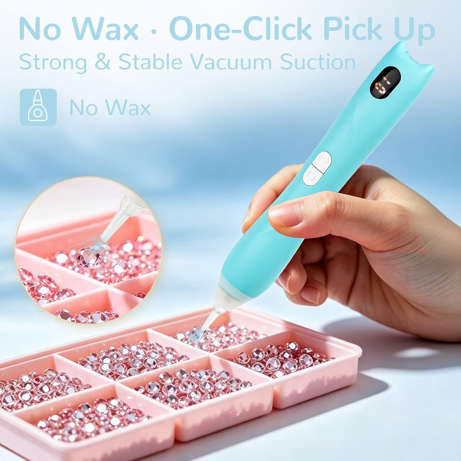 Caiceino Vacuum Diamond Art Pen, LED Light, 4 Transparent Tips | Transparent tips, wax-free ear vacuum, Type-C charging, 3-4h use, 1.5h fast charge, 3 LEDmic grip, adults & beginners