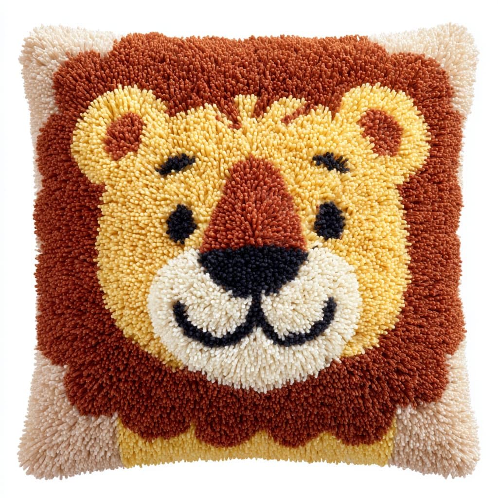 Taxpy Latch Hook Pillow Kits, Animal Lion Pillowcase with Preprinted Throw Pillow Crochet Yarns Knitted Latch Hooking Cushion for Home Sofa 17x17inch