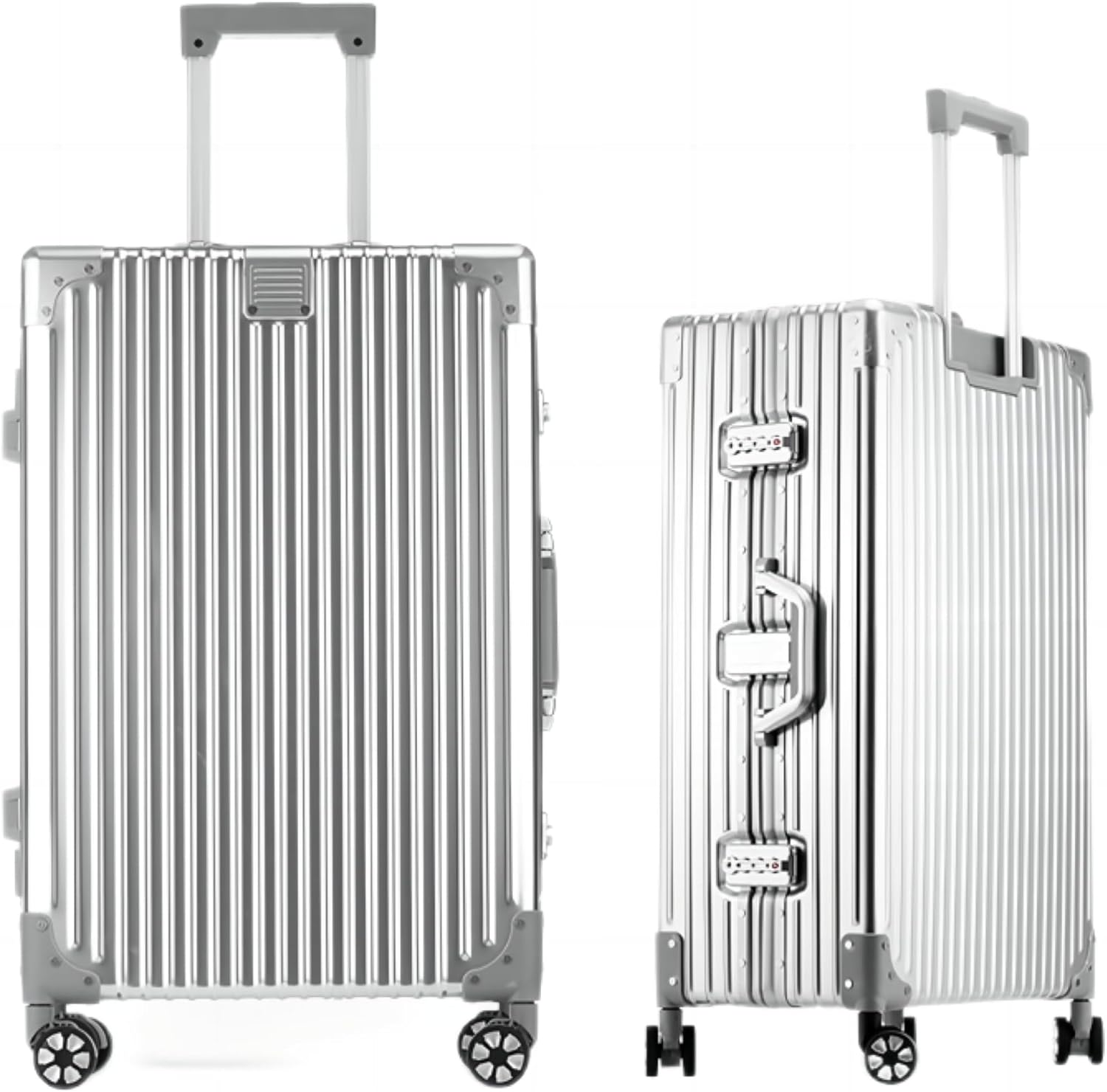 Large Suitcase · Luggage Suitcase · 4 Wheels · TSA Lock · Adjustable Telescopic Handle · Aluminium Frame Suitcase with PC Shell, Silver (100% Aluminum), Aluminum Hard Shell Trolley with Swivel Casters Large Suitcase · Luggage Suitcase · 4 Wheels · TSA Lock · Adjustable Telescopic Handle · Aluminium Frame Suitcase with PC Shell, Silver (100% Aluminum), Aluminum Hard Shell Trolley with Swivel Casters
