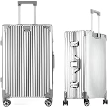 Aoliwei Aluminium Frame Suitcase S 55 cm Hand Luggage - Lightweight 100% PC Hard Shell Trolley in Metal Look, 35L Business Travel Suitcase with TSA, 4 Quiet 360  Wheels, S, simple