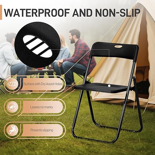 Miniatura 5 de Karl home Silla plegable de 10 piezas, silla plegable ligera de plástico de 300 libras, marco de metal reforzado fácil de plegar y almacenar para