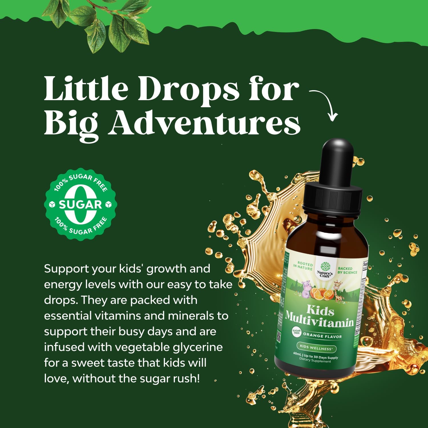 Natures Craft Liquid Multivitamin for Kids Immunity Support - Yummy Toddler Supplement with a C D3 E B6 and Vitamins of All Ages High Absorption 2Fl Oz (Pack of 1) — Amazon image 2