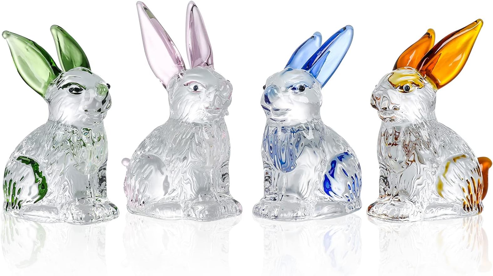 โ Set of 4 Little Glass Rabbits Figurines Cute Crystal Bunny Collectibles Statues Animal Decor Ornament Table Centerpiece