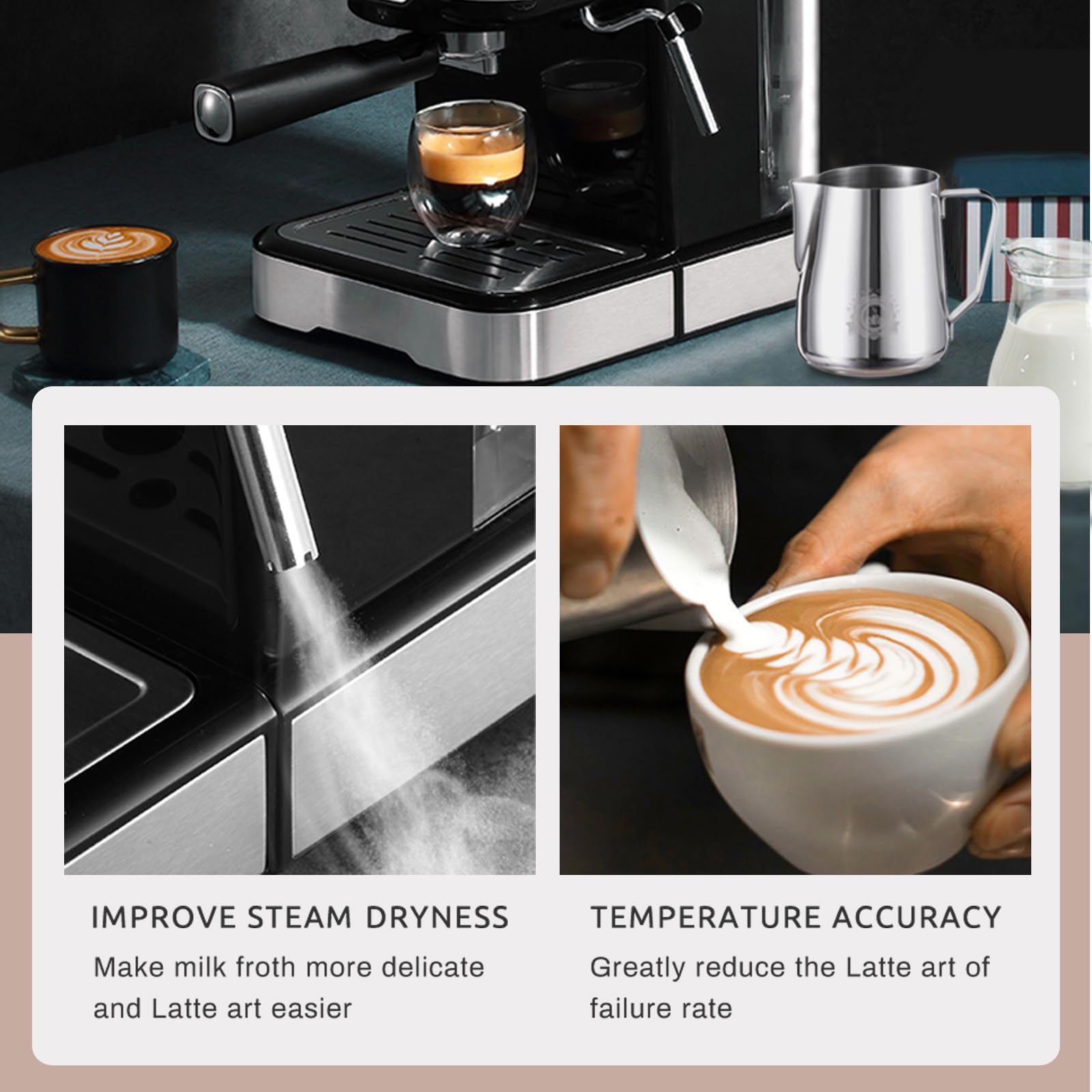 HiBREW H5A Cafetera Espresso Semiautomática 20 Bar Acero Inoxidable | Pantalla de temperatura, función de agua caliente y varilla de vapor ajustable para preparar cappuccino y latte