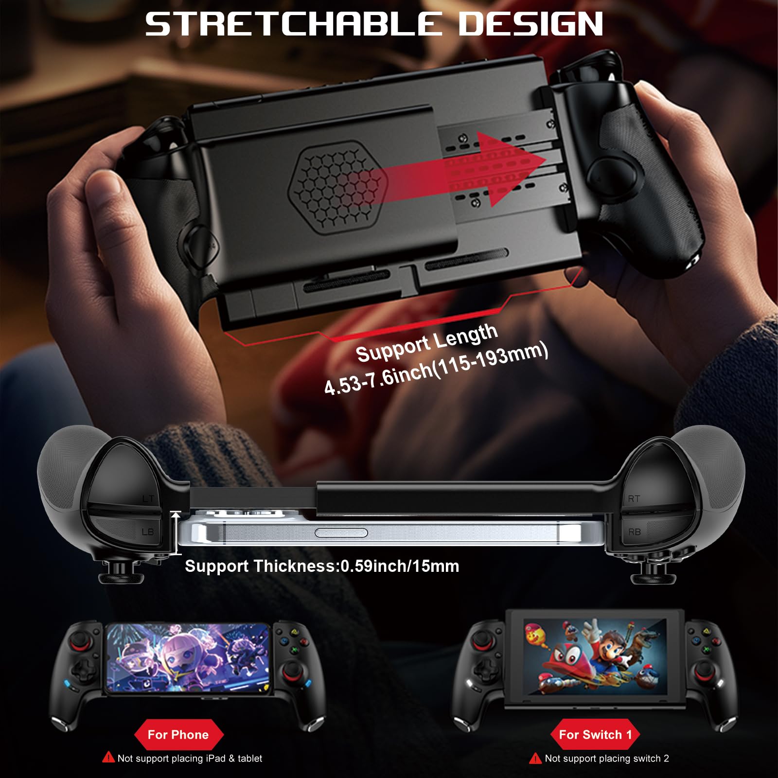 Gamepad wireless per iPhone/Android/PC/Switch, controller di gioco Bluetooth per PS Remote Play, Xbox Cloud, Steam Link, MFi Arcade Games – con joysticks/Hall Trigger/Turbo/Back Key