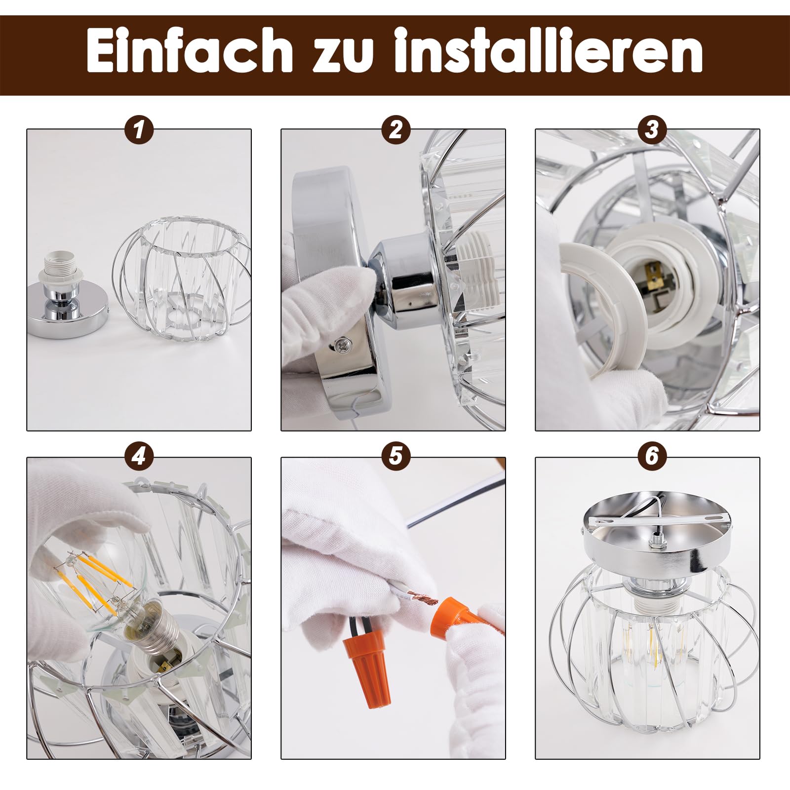 Kristall Deckenleuchte, Moderne Kristall Kronleuchter Silber, Semi Unterputz Deckenleuchte mit Glas Lampenschirm für Wohnzimmer, Schlafzimmer, Küche, Esszimmer, Flur, Badezimmer, Foyer, Bar
