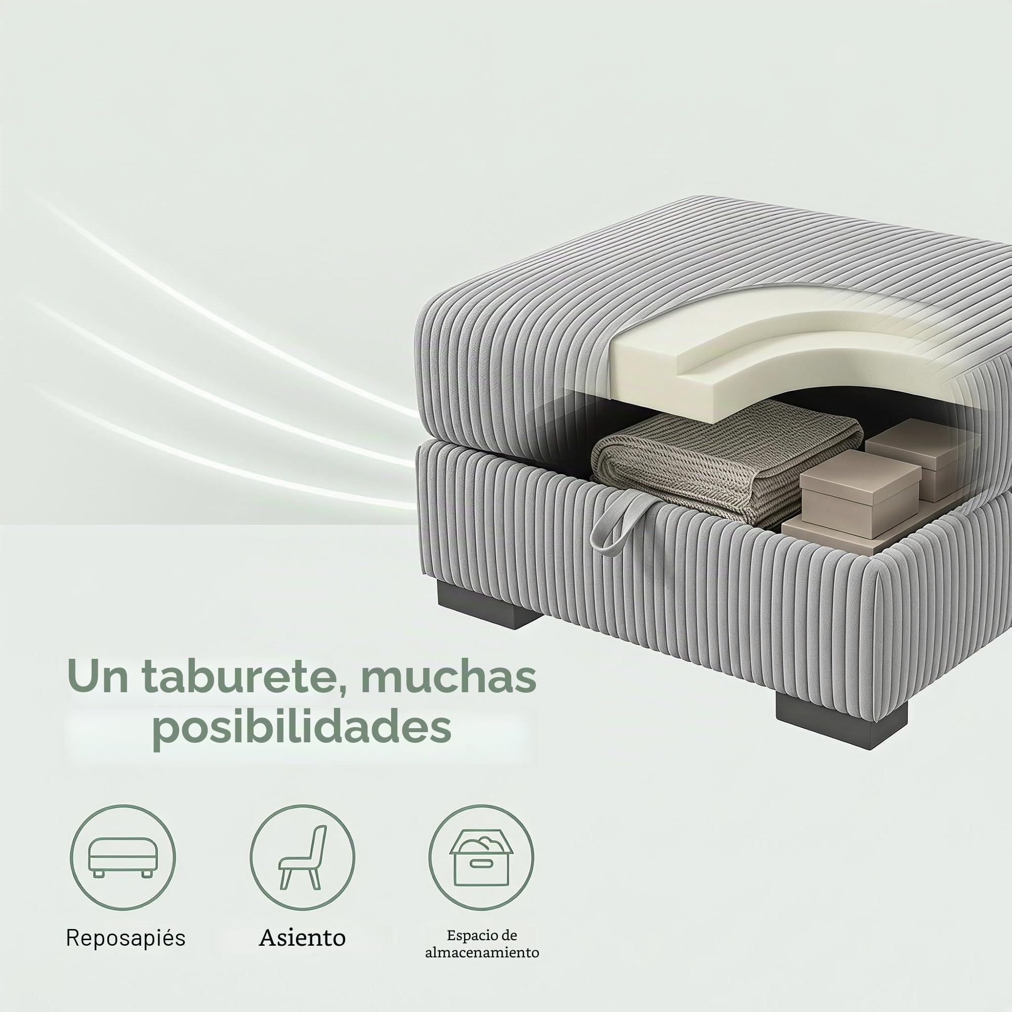 Sofa de 3 Plazas,Sofá Acolchado Sofas de Salon Cheslong Sofa Cama Chaise Longue Sofá Modular Suelo Sofás en Forma de L de Pana con Cojín Y otomano (Gris, 3 plazas+1 reposapiés)