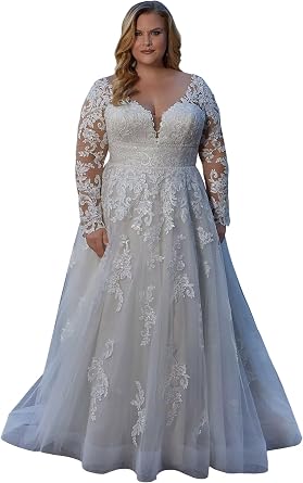 Plus Size Wedding Dresses for Bride Long Sleeve Wedding Bridal Gowns with Lace Appliques Off Shoulder Bride Dress
