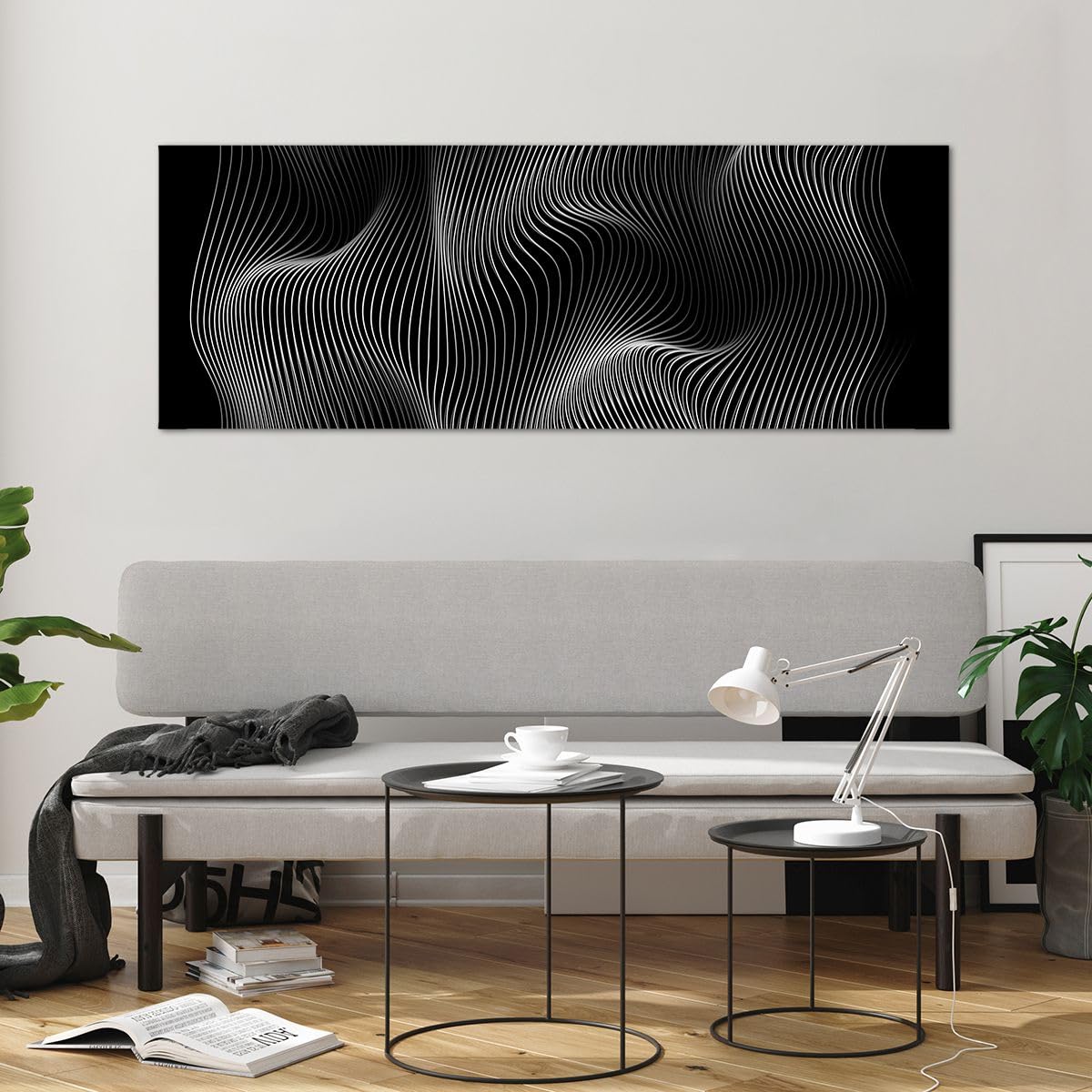 Wandbild Auf Glas 120x50cm – Architektur-Promenade Mit Schwänen, Moderner Kunstdruck Für Wohnzimmer