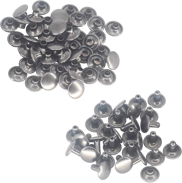 Trimming Shop Leather Rivets 100 Set Double Cap Rivets Tubular Metal Studs for DIY Crafts, Handbag, Belts, Purses, Bags, Shoes, Clothing, Repair & Replacement, 10mm, Gunmetal