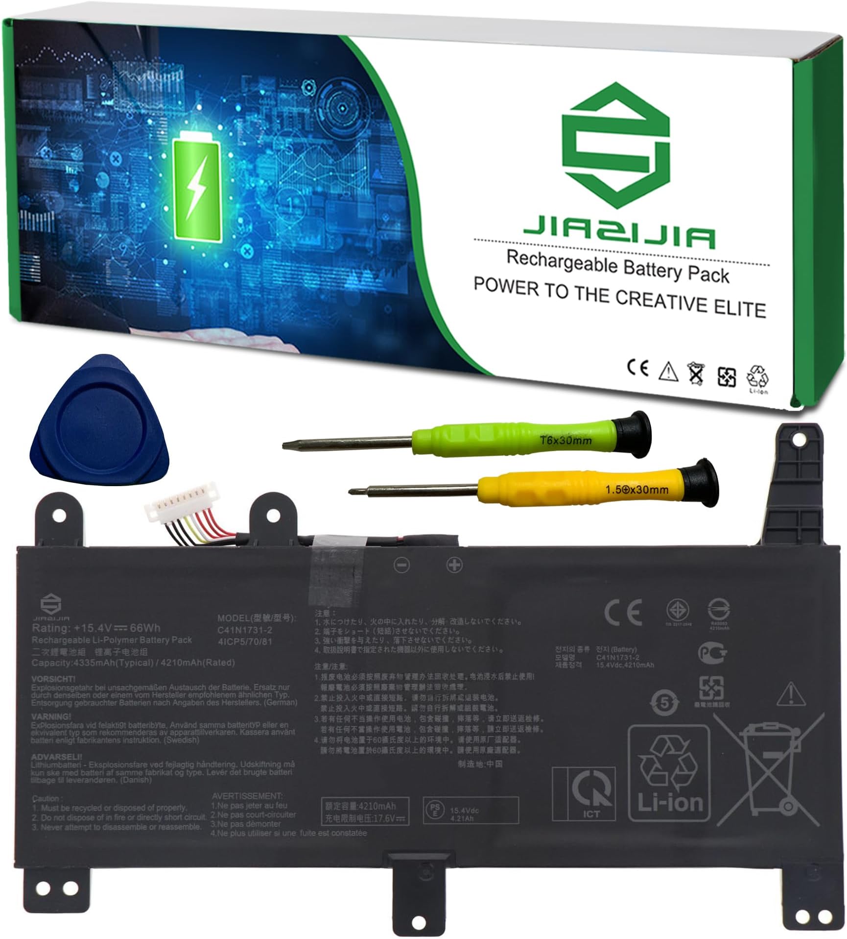 C41N1731-2 Laptop Battery Replacement for Asus Rog Strix G512 G531 G532 G712 G731 G732 GL531 GL731 PX712 PX731 Series Notebook 15.4V 66Wh 4335mAh