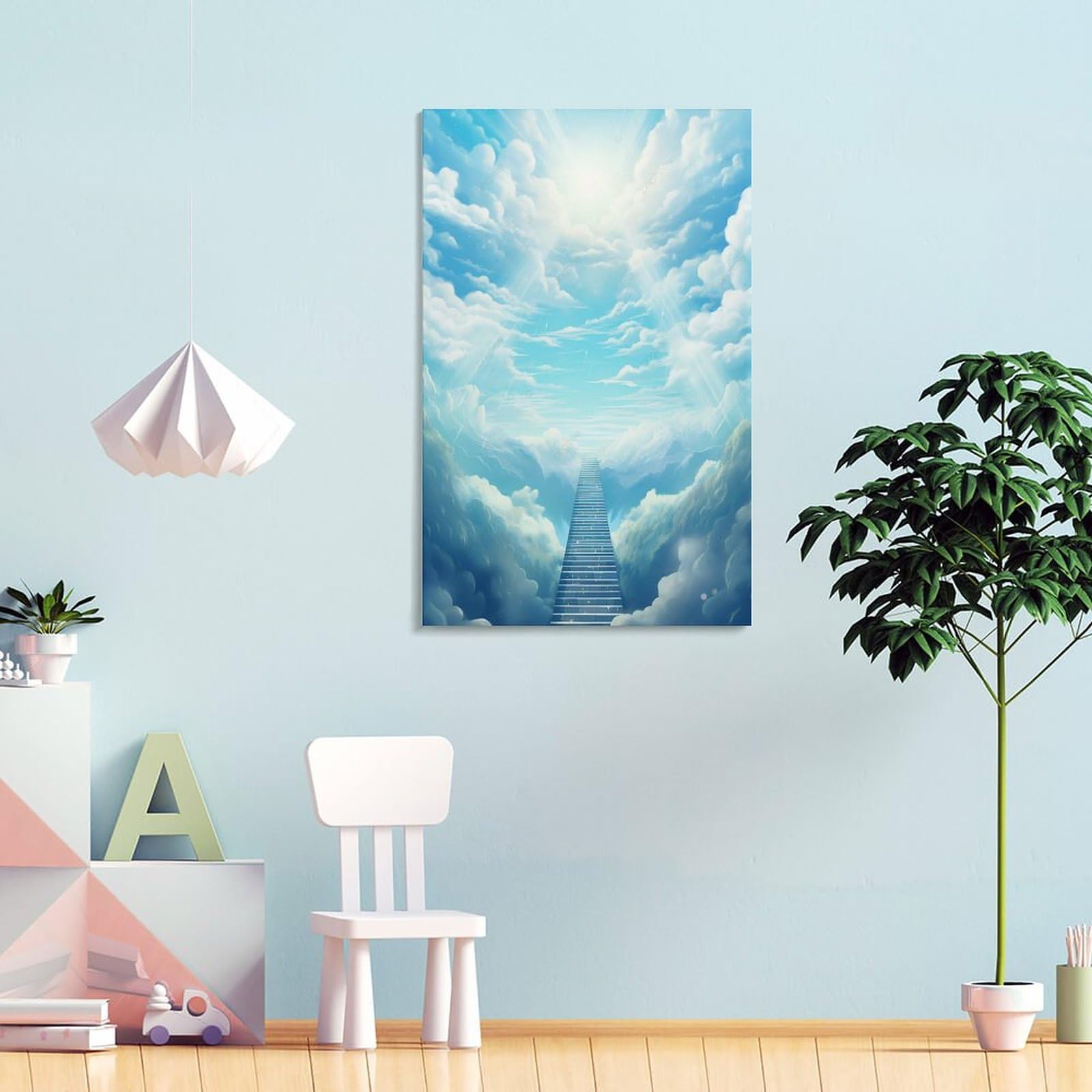 Amazon.co.jp: 絵画 太陽の光と空の階段インテリア 絵画 神の光 アート