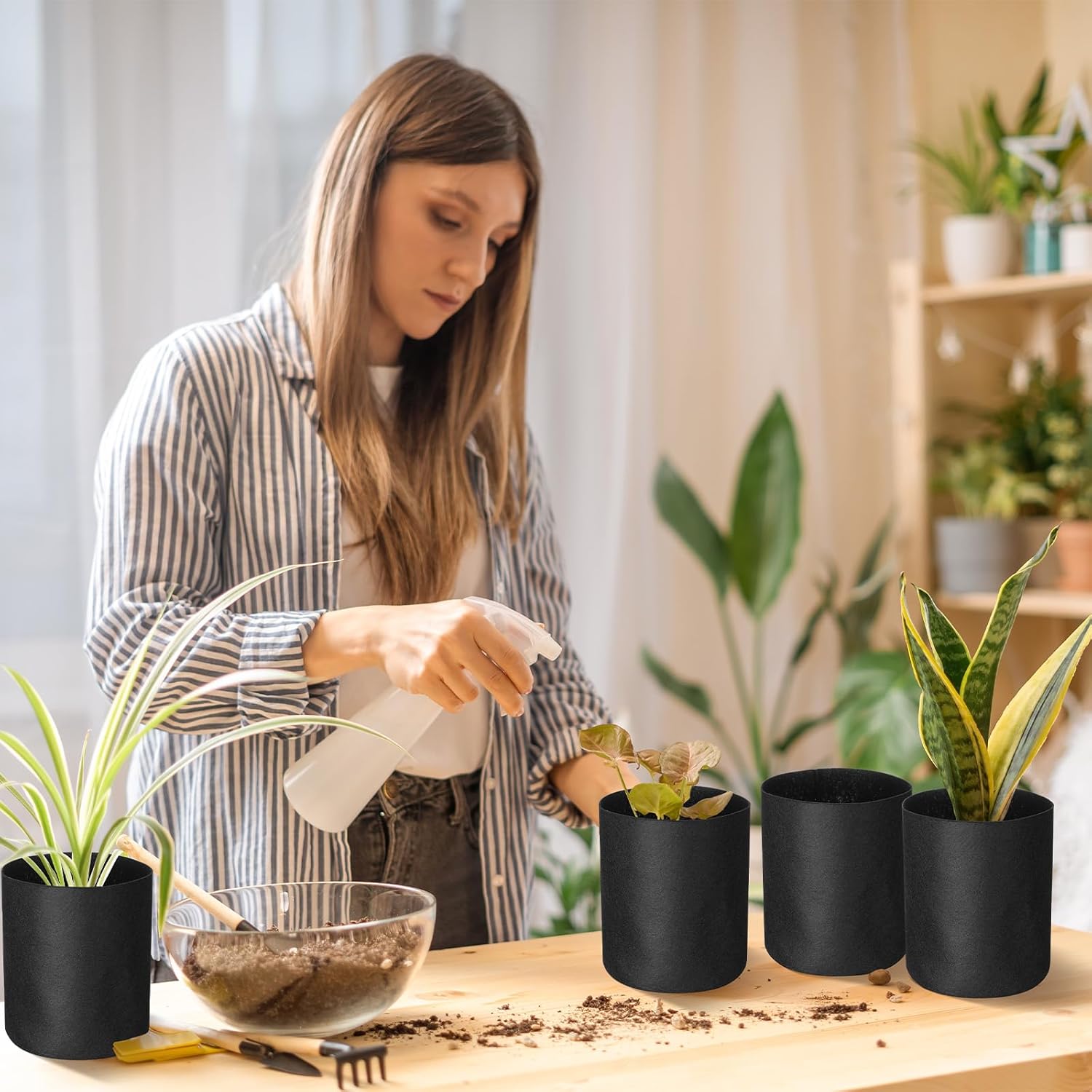 20 Pcs 1/2 Gallon Aeration Fabric Pot Plant Grow Bag Small Grow Bags for Seed Starting Soil Transplant Home Garden Supply