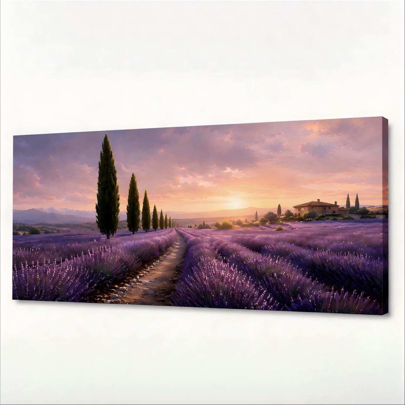 RGsixiot Cuadro en Lienzo Realista Horizontal Campo Lavanda al Atardecer