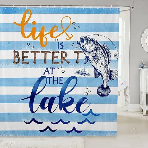 Miniatura 11 de Erosebridal Lake House Decor - Cortina de ducha para el hogar, 72 pulgadas de ancho x 72 pulgadas de largo, cortina de baño rústica de montaña