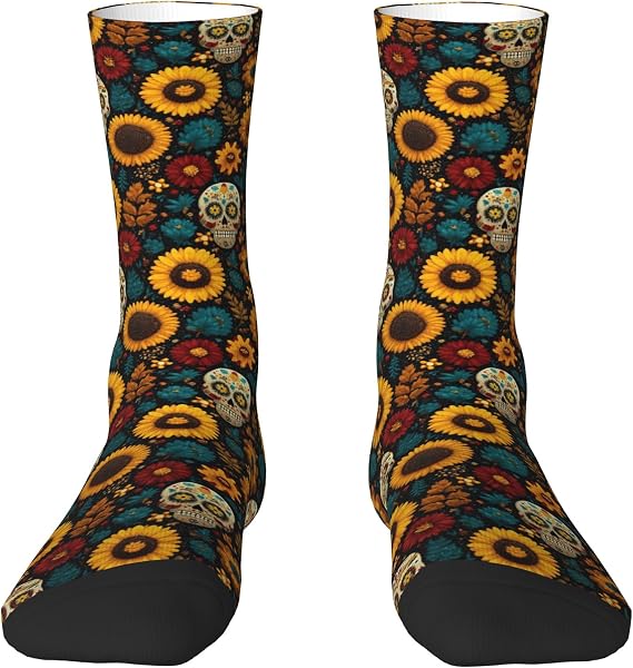 Novelty Crew Socks Casual Crew Mid Calf Dress Socks-Sugar Skull