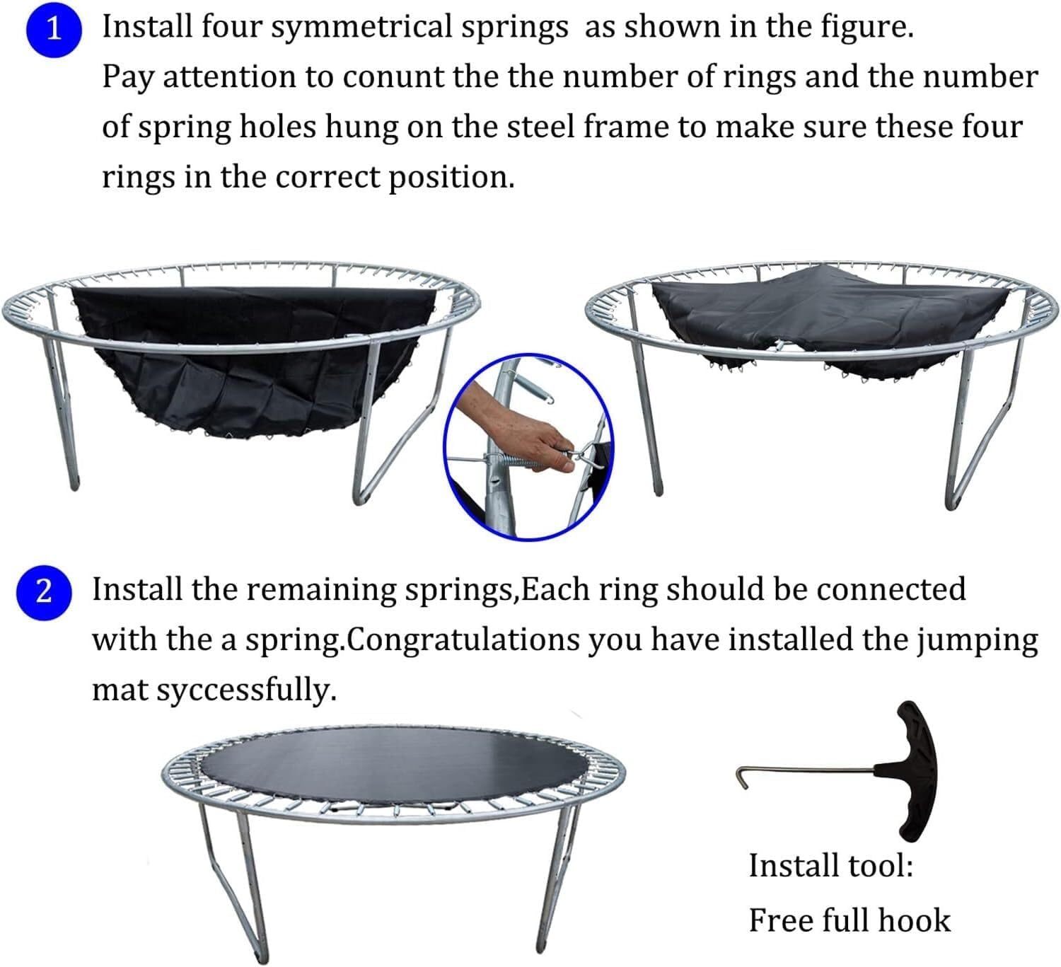 Trampoline Bouncing Mat, Trampoline Replacement Mat, Round Replacement Bouncing Mat for Indoor and Outdoor Use(10ft- (56 Buckles))