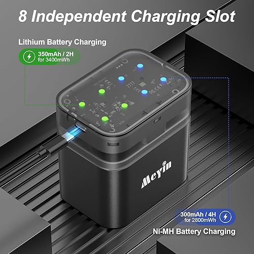 Miniatura 3 de Cargador de baterías AA recargable, cargador rápido de 15 W para baterías AA de litio y NiMH, 8 ranuras individuales de carga rápida, diseño de caja