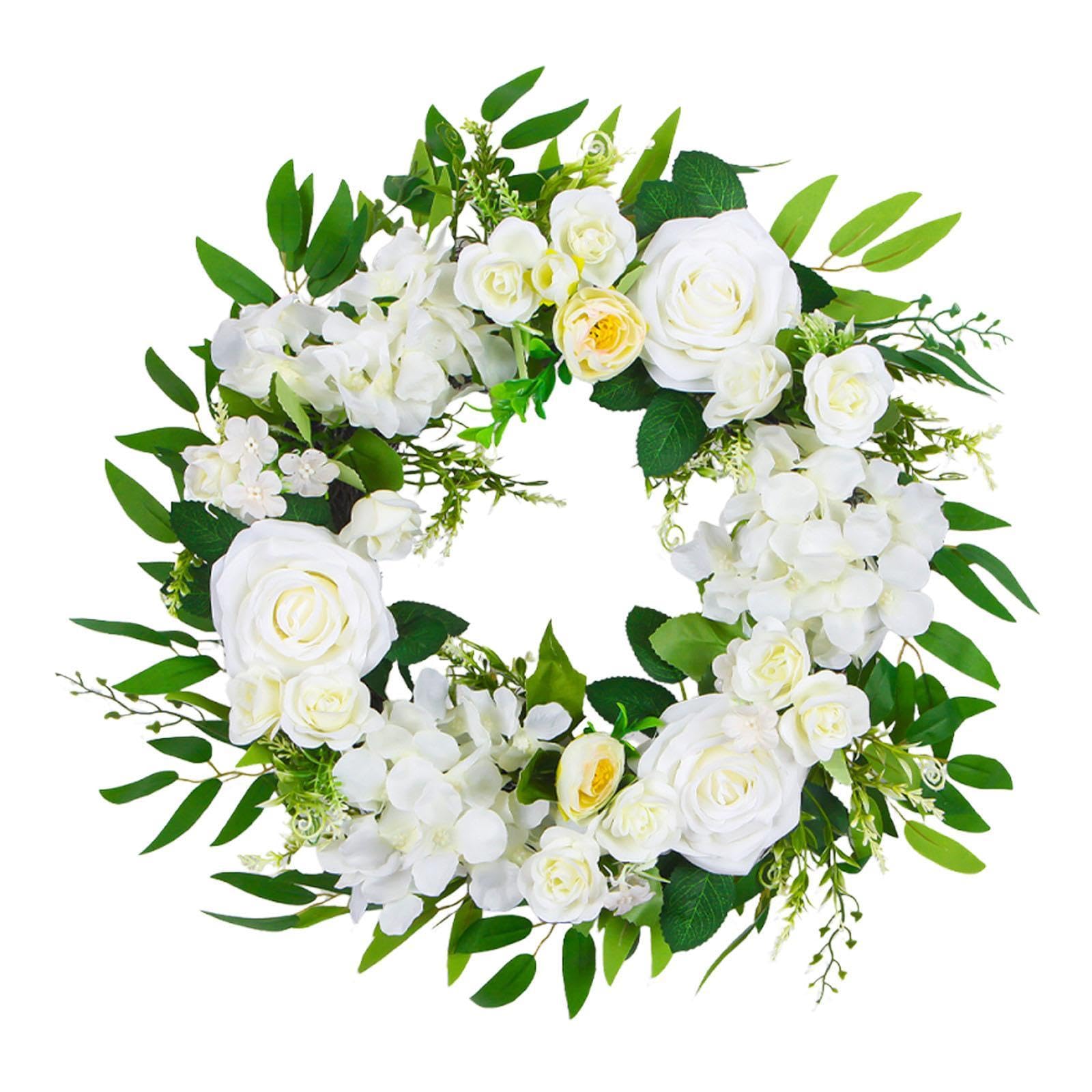 Milageto Ghirlanda Porta Anteriore Artificiale Decorazione Ornamento Sospeso Primavera Tessuto Pp Riutilizzabile Centrotavola Adatta per, Bianco