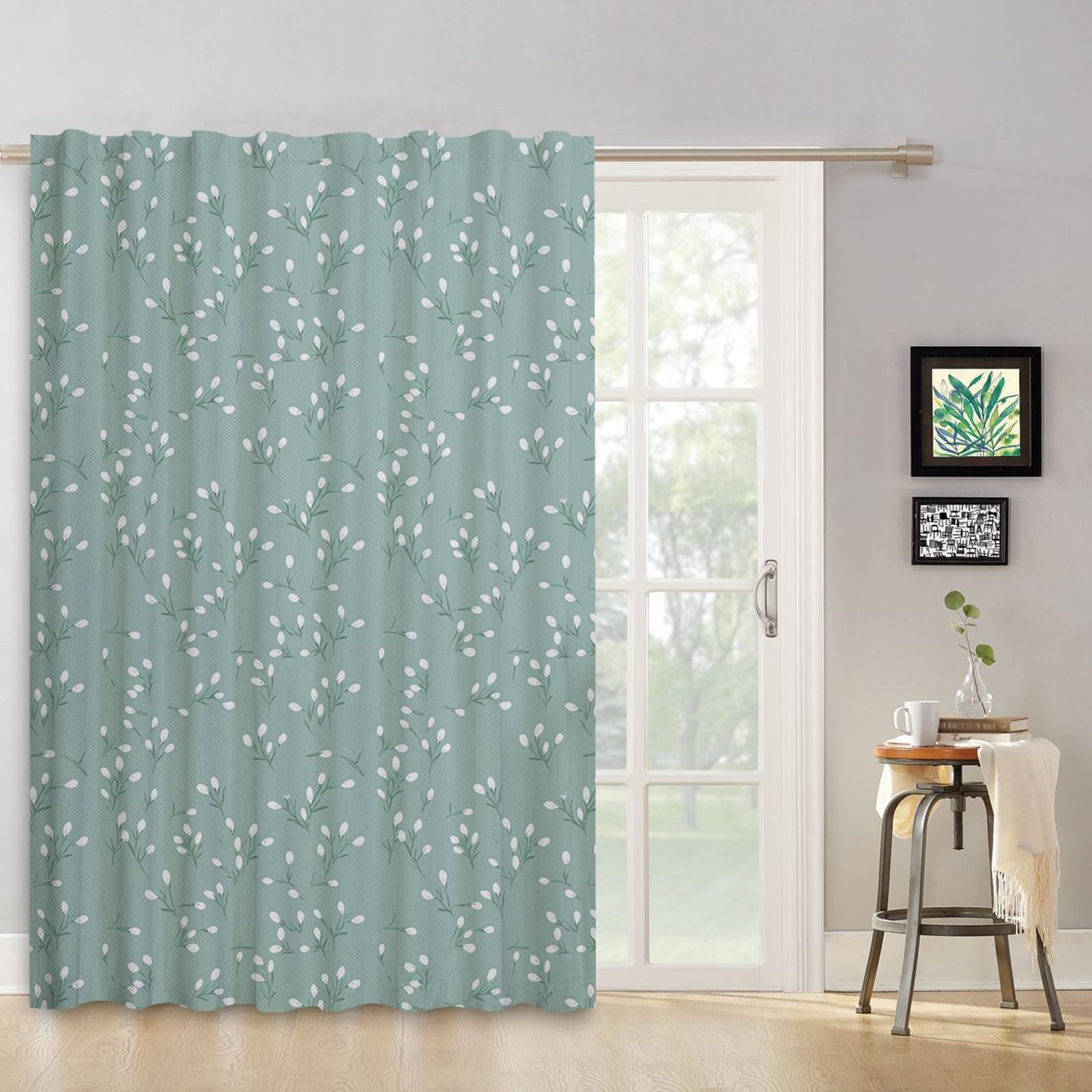 ggaimwf Plant Print Curtains Drapes Green Botanical Watercolor Floral Curtains Nature Themed Window Decoration Living Room Bedroom Patio Balcony Door Thick Curtain with Tape Top 117x229cm 1 Panel - Image 3