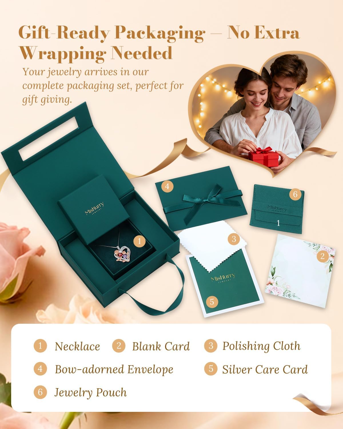 I Love You Birthstone Necklace, 925 Sterling Silver Heart Pendant with CZ Diamond Stones, Birthday Gifts for Women, Romantic Gift for Wife, Girlfriend, Her, Anniversary, Valentine's Day, Christmas - Image 3