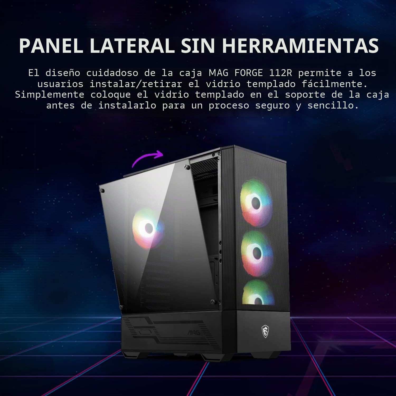 MSI Caja de Juegos de PC de Torre Media - Panel Lateral de Vidrio Templado - Ventilador aRGB de 4 x 120 mm - Soporte de refrigeración líquida de hasta 240 mm Radiador x 1 - mag Forge 112R