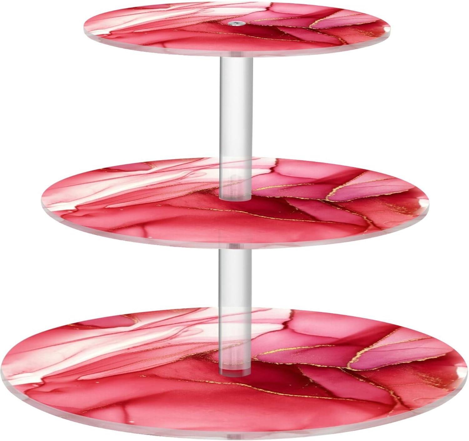 Tea Party Cupcake Stand 3 Tier Cup Cake Tower Display Cute Dessert Stands Table Decorations for Party Print Wedding Abstract Red Pink Swirls