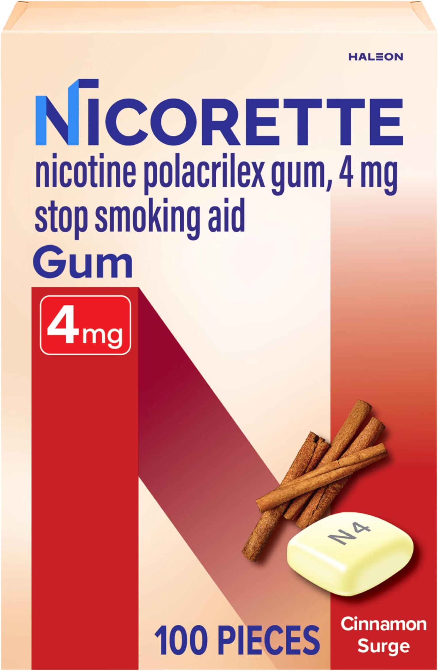 4 mg Nicotine Gum to Help Stop Smoking - Cinnamon Surge Flavored Stop Smoking Aid, 100 Count