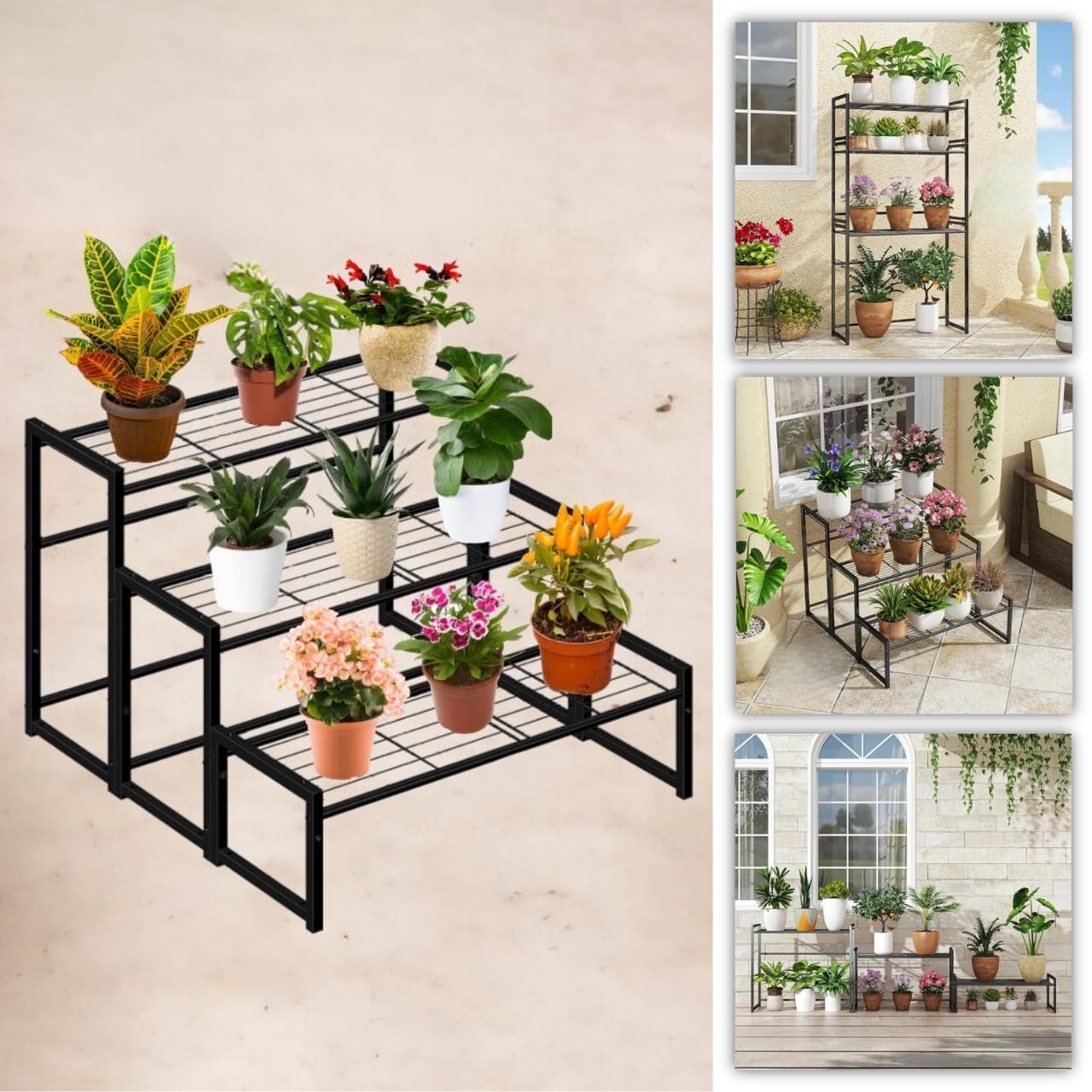ecofynd Ryder Metal Planter Stand for Living Room, Plant Stand for Balcony, Flower Pot Holder for Indoor & Outdoor, Garden Rack for Patio Plants, 3 Tier, (Black) (B0D1TS75FF) Amazon Price History, Amazon Price Tracker