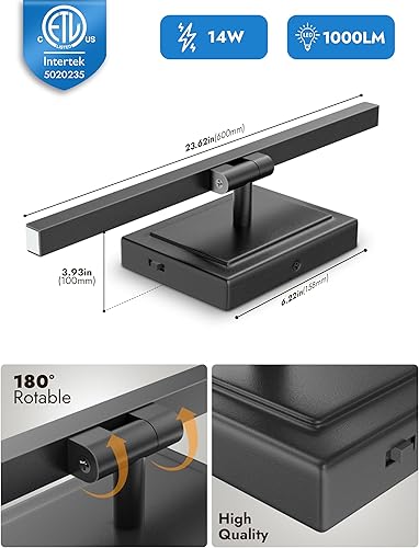 Miniatura 6 de NIORSUN Lámpara de baño moderna de 24 pulgadas, 14 W, 5CCT, regulable, LED, negro, luces de tocador sobre espejo, luces de tocador para baño, espejo