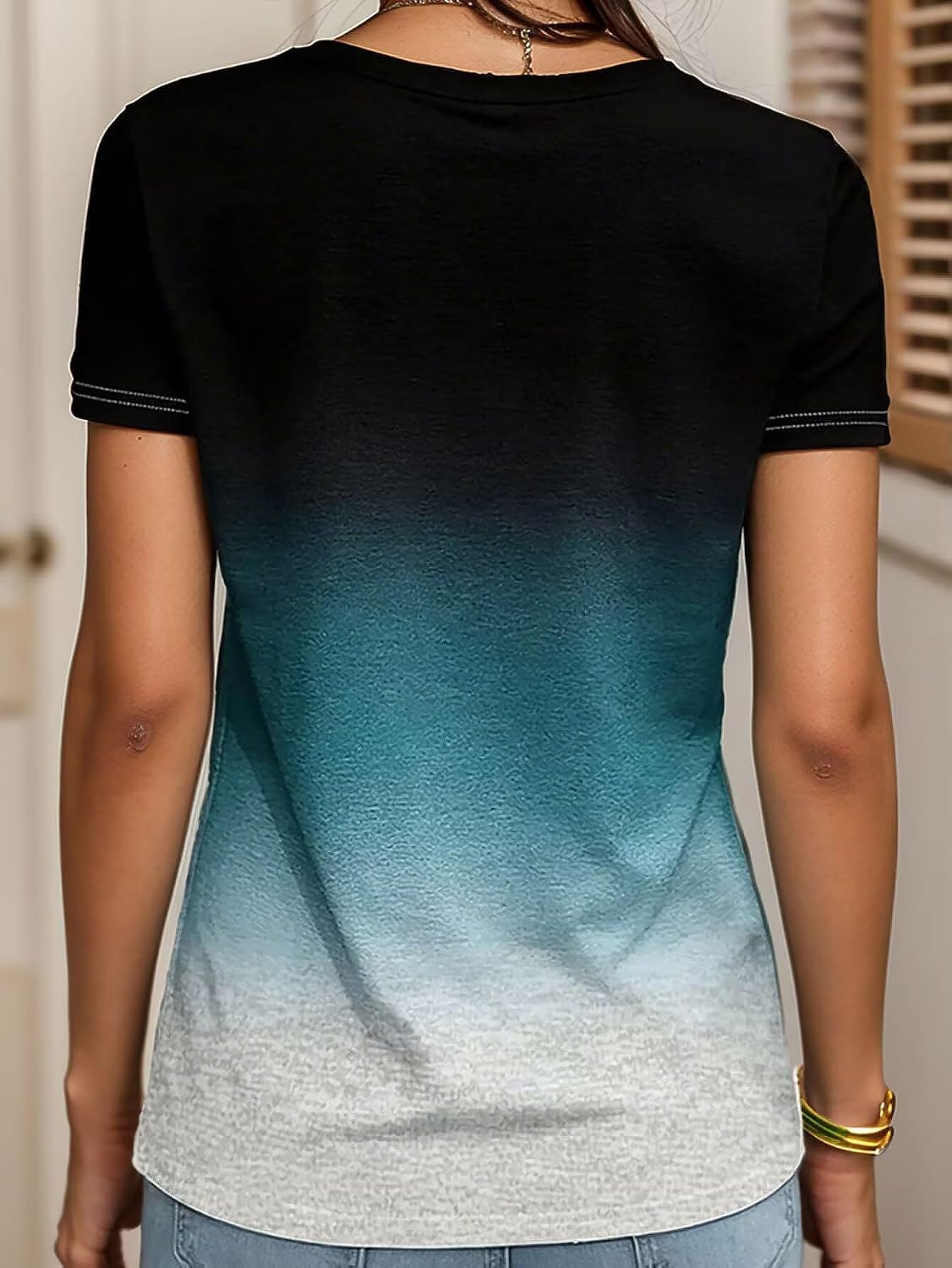 Flamingals T Shirts for Women Dressy Casual Ombre Round Neck Short Sleeve Summer Shirts Basic Soft Tees Going Out Tops Trendy