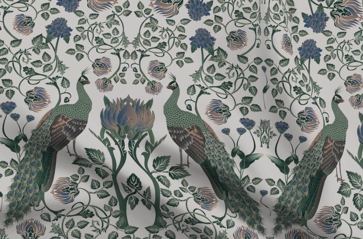 Spoonflower Fabric - Peacock Art Nouveau Victorian Birds and Flowers Vintage Floral William Printed on Upholstery Velvet Fabric Fat Quarter - Upholstery Home Decor Bottomweight Apparel
