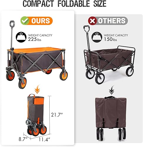 Miniatura 8 de PORTAL Carro plegable plegable, carrito de playa plegable con ruedas todo terreno, carro de comestibles resistente para acampar al aire libre,