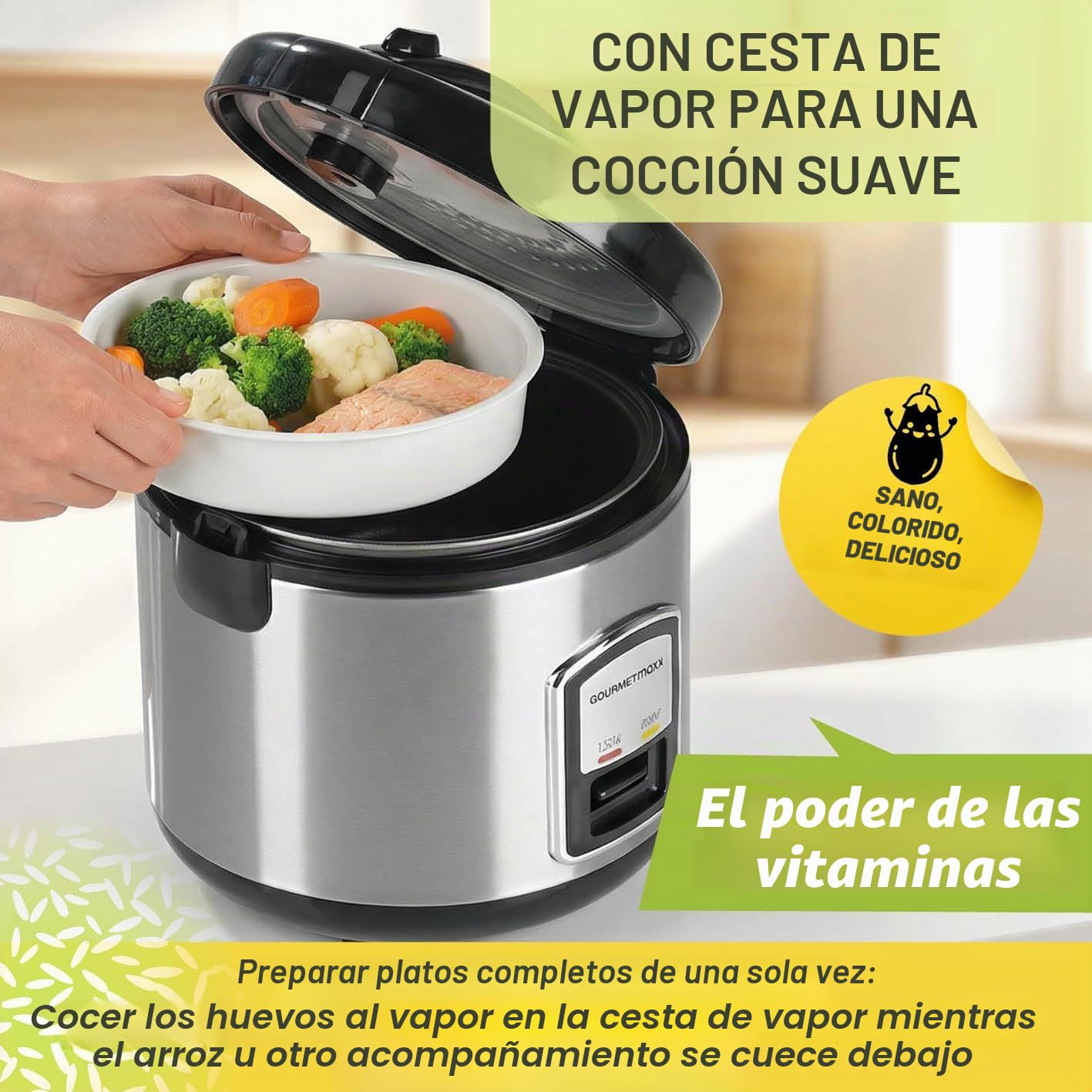 GourmetMaxx 14655 Arrocera Plata con función de vapor