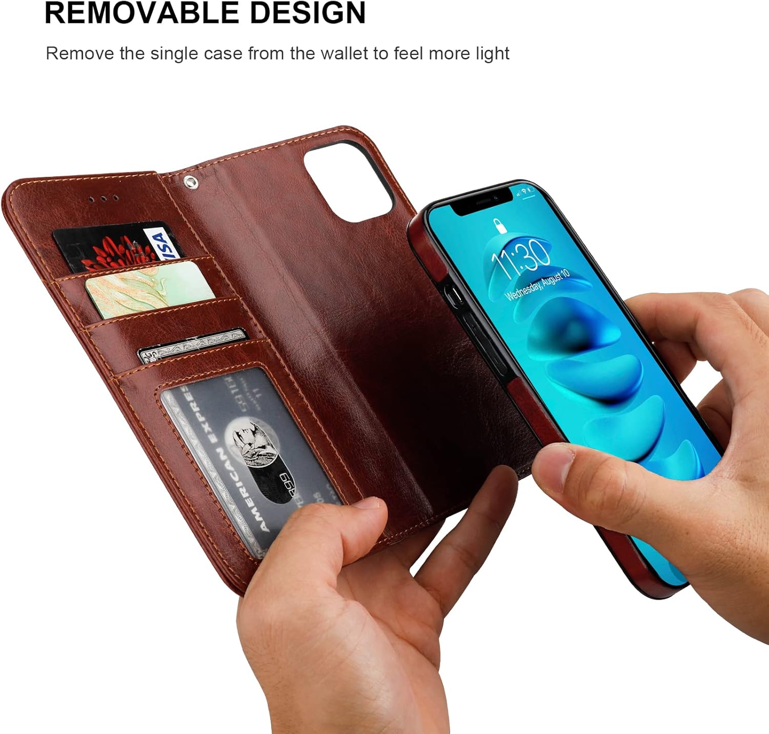 Bocasal Detachable Wallet Case for iPhone 14 Pro Max RFID Blocking Card Slots Holder Premium PU Leather Magnetic Kickstand Shockproof Wrist Strap Removable Flip Protective Cover 5G 6.7 inch (Brown) - Image 4