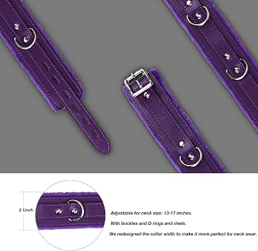 Gothic Leather Choker Collar, PU Leather Fur Lined Pet Collars Necklace with Long and Durable Detachable Leash Chain Pet Collars (Purple)
