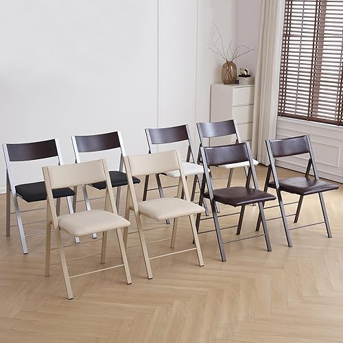 Miniatura 9 de Paquete de 2 sillas plegables con cojín, sillas de comedor plegables con marco de acero resistente, cuero impermeable para interiores y exteriores,
