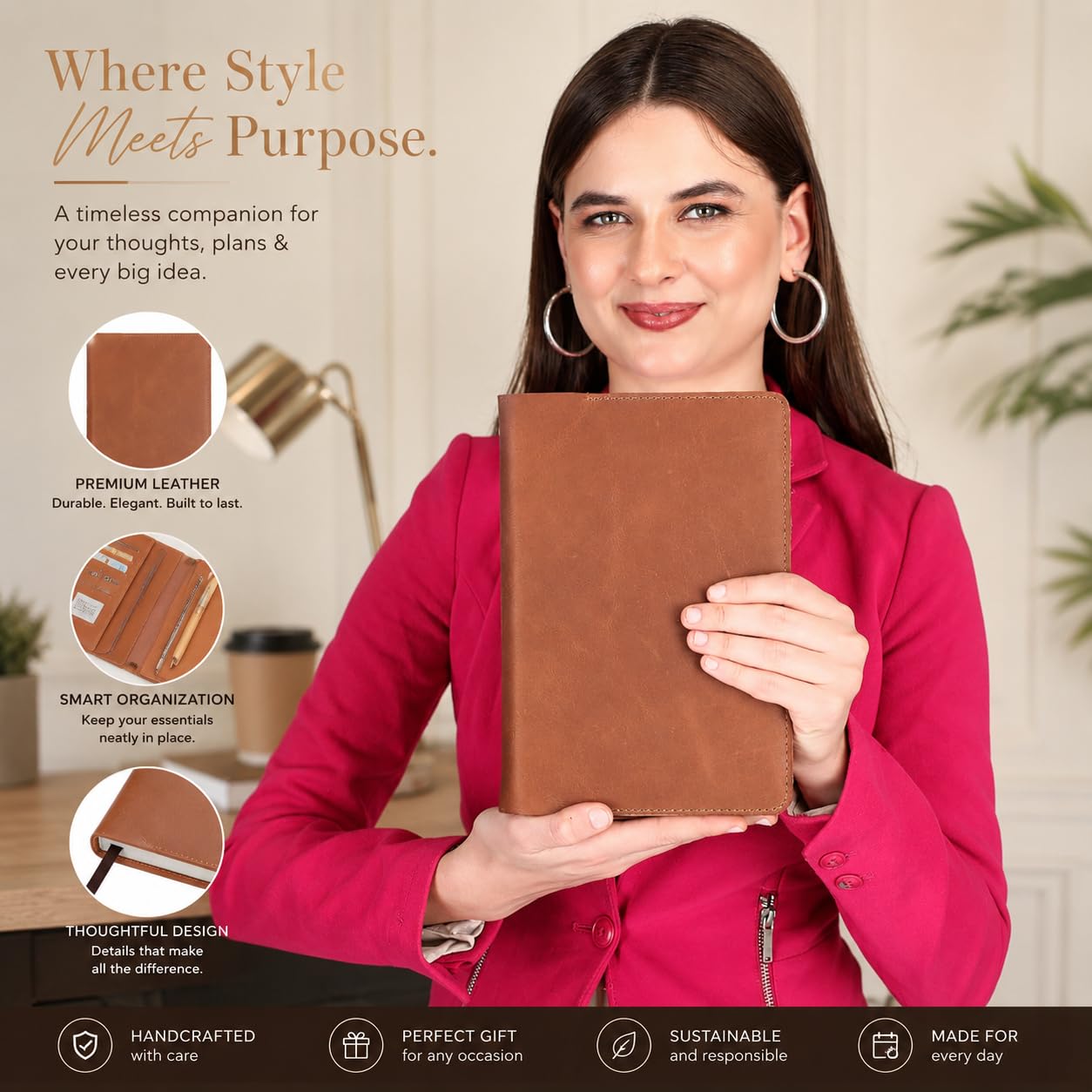 Funda para diario de piel de grano completo A5, rellenable, para cuaderno A5 (14,6 x 21 cm), con trabilla para bolígrafos, ranuras para tarjetas, tapa rellenable, color marrón | Funda de piel recargable hecha a mano para cuadernos tamaño mediano A5 de 14