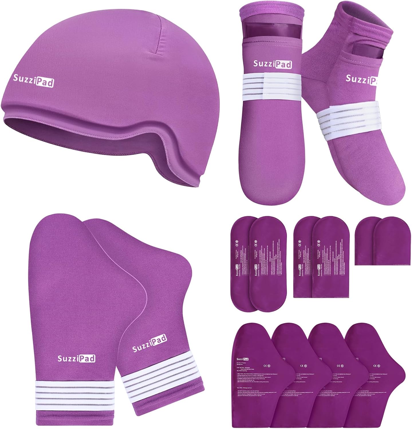 SuzziPad Chemo Gloves and Socks for Chemotherapy Patients, Deep Purple, S/M | Soothes Scalp, Hands & Feet, Numbness, Burning, Swelling Comfort, Reusable Cold Therapy for Chemo Side Effect