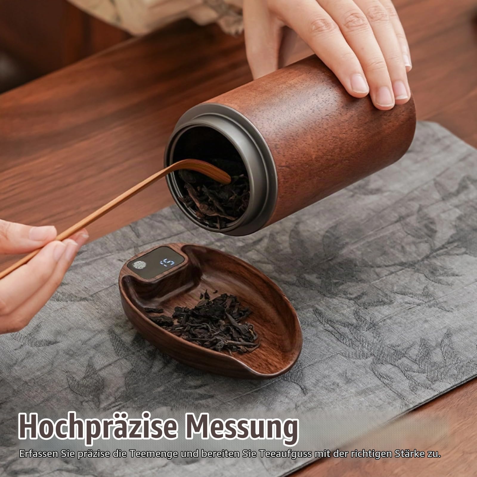 Mini-Kaffeewaage mit Timer, 200 G/0,1 G Genaue Teewaage aus Holz, Hochpräzise Wiederaufladbare Küchenwaage, Elektronische Teewaage, Digitale Gewichts-Gramm-Waage für Zuhause