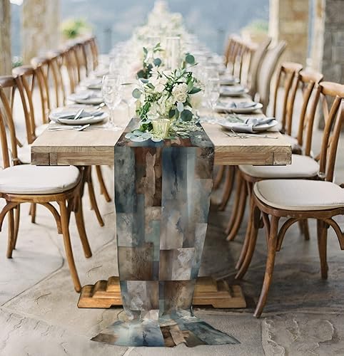 Miniatura 4 de Marble Cloud Chiffon Table Runner 55 Inches Long, Voile Sheer Tulle Runner for Rustic Wedding Reception Bridal Shower Decorations Birthday Party,