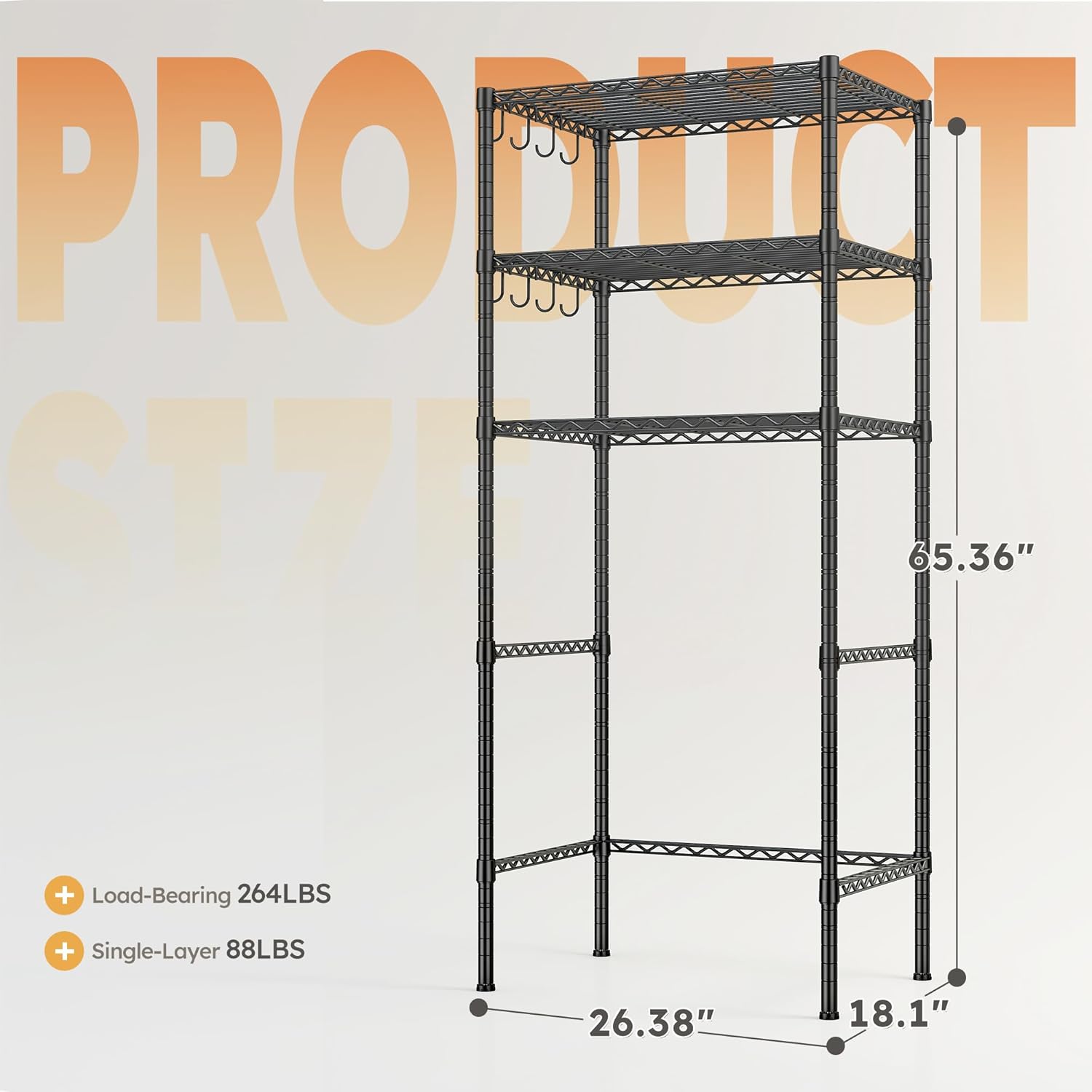 REIBII 3 Tier Mini Fridge Shelf with Storage for Dorm Adjustable Shelving Metal Storage Shelves Rack Mini Fridge and Microwave Stand for College Rooms Kitchen, Office, 65.36Hx18.1Dx26.38W, Black
