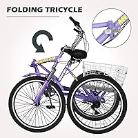 Vista 76 de H&ZT Triciclo para adultos, bicicleta de 3 ruedas, triciclo crucero, con engranaje de 7 velocidades, mango de freno de estacionamiento, escalón