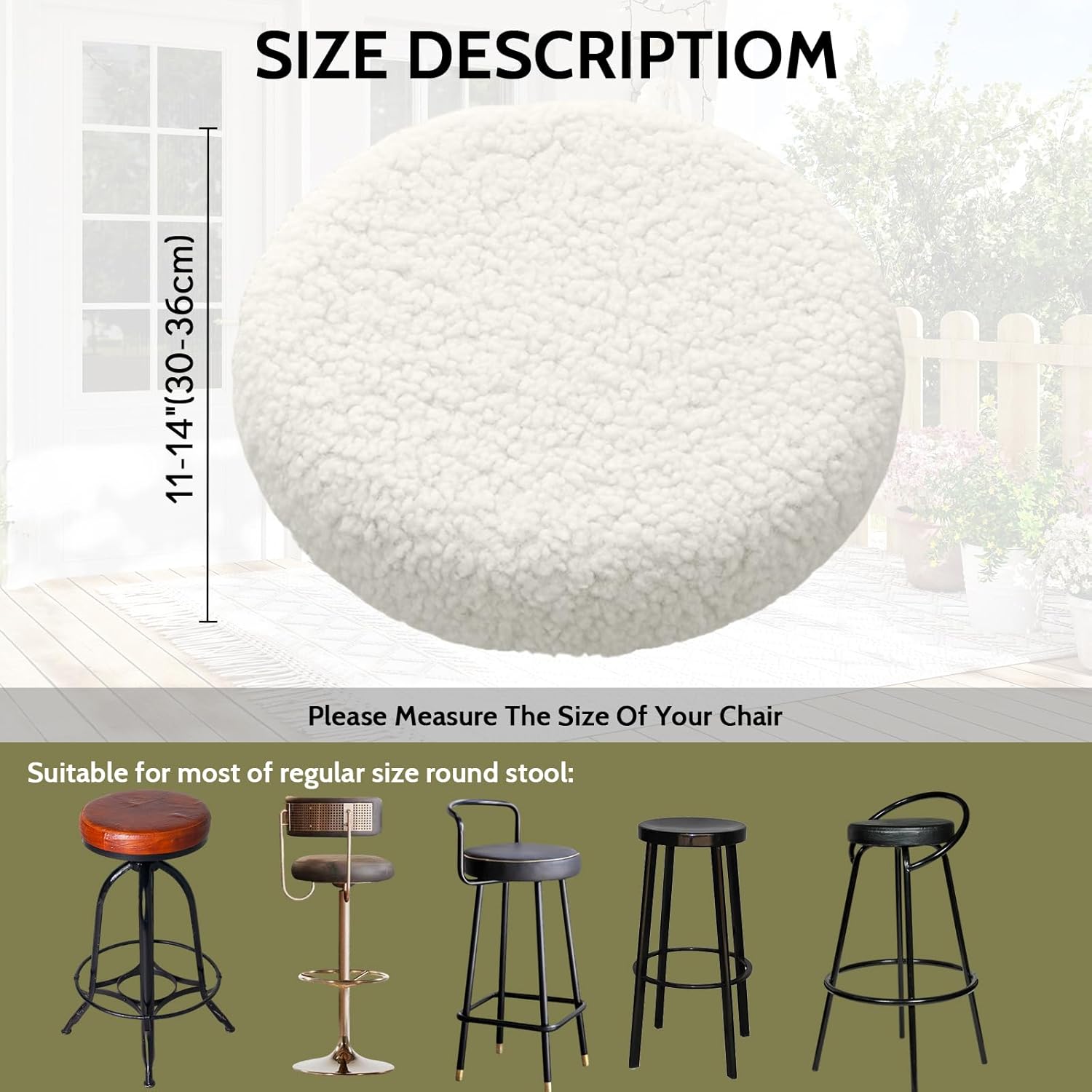 HAOYONG Bar Stool Covers Round, Stool Slipcovers with Elastic Bands Nonslip and Washable Stretchy Circle Chair Covers for 11.8"-14.1" Set of 6 (White)