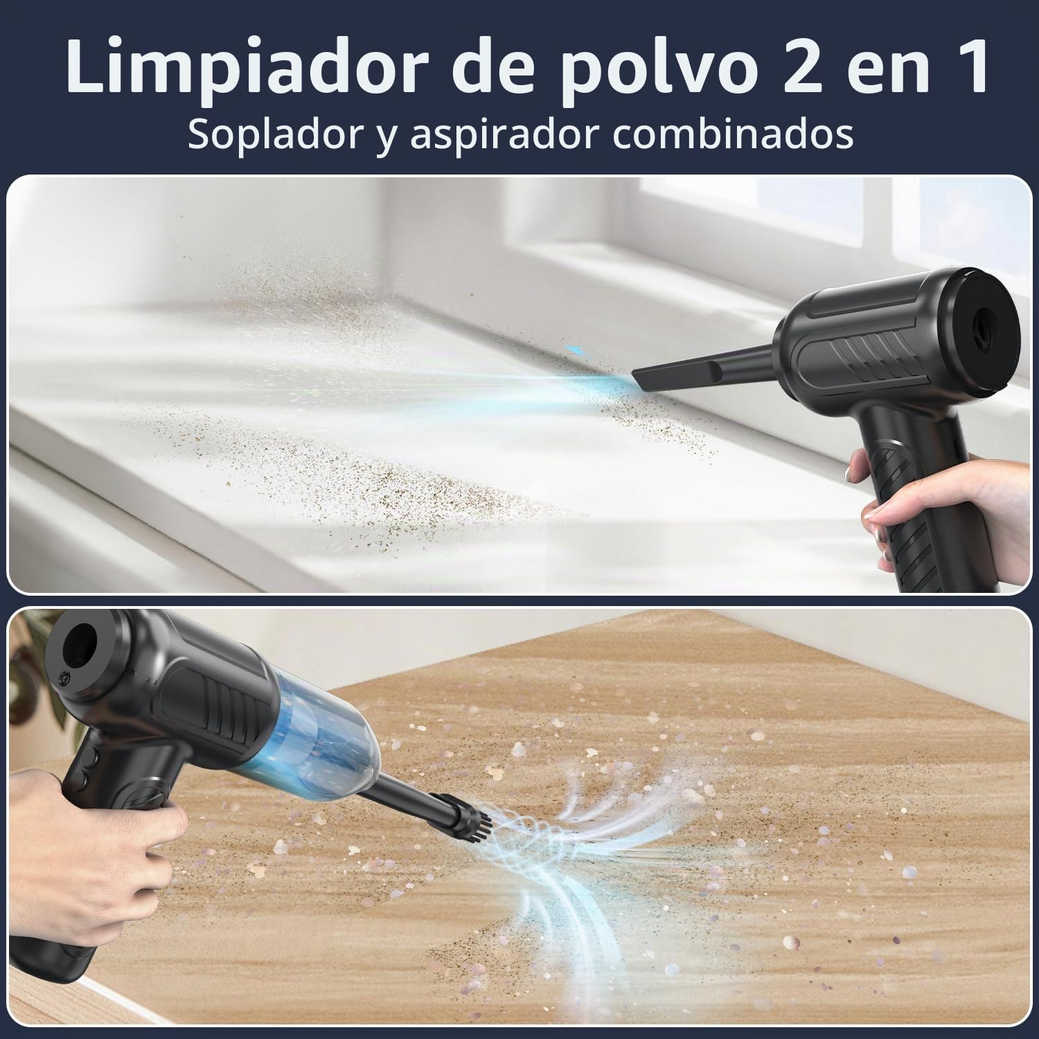 VEGREM Soplador de Aire para PC y Aspirador 2 en 1, 3 Velocidades, 110.000 RPM, 4000 mAh, con Boquillas, Cepillo de Limpieza de Teclado y Cable de Carga USB,Aire Comprimido Limpieza PC, Coches, Sofás