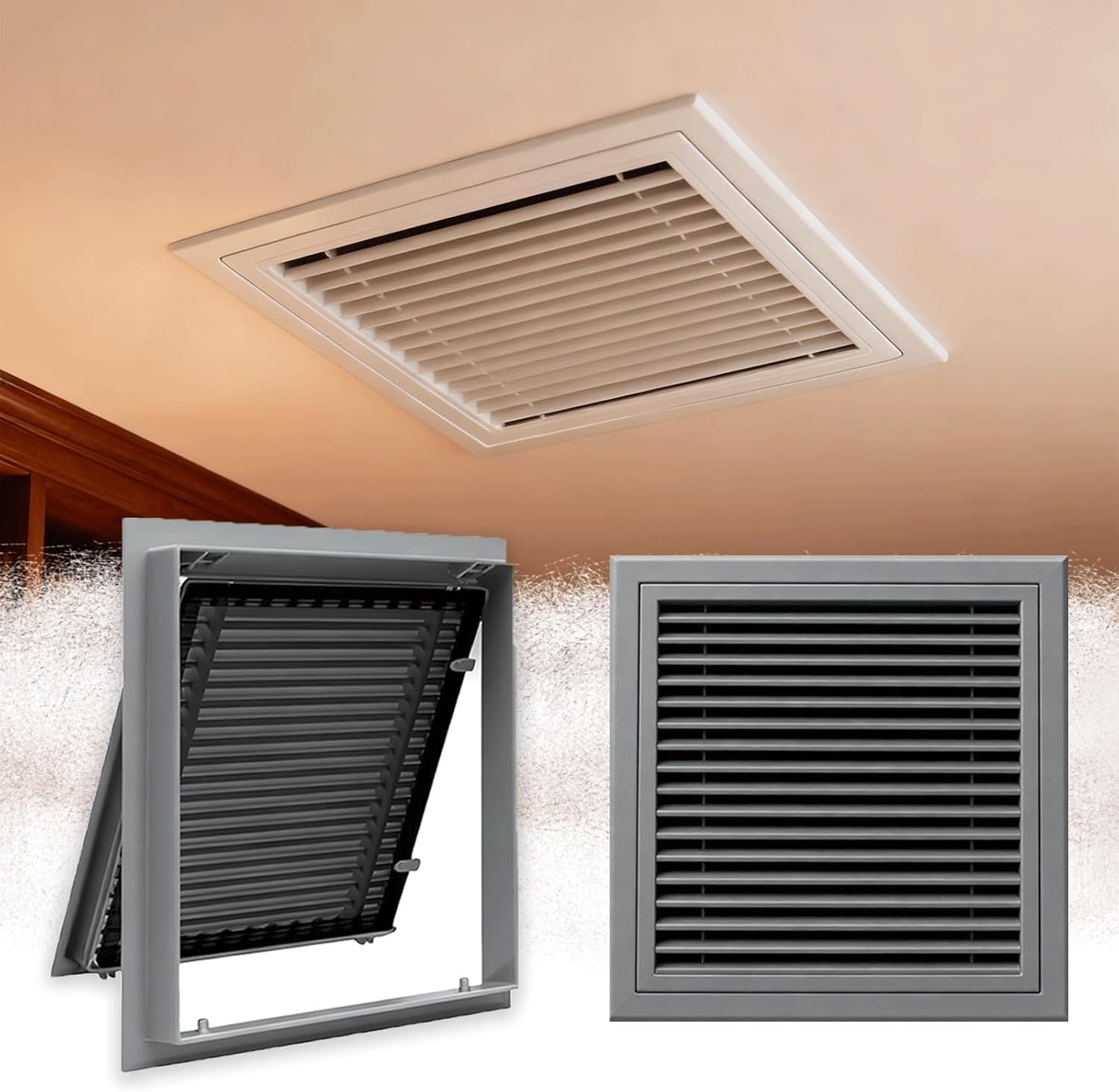 Gray Return Air Filter Grille for Duct Opening, 22x30in Vent Cover Grill for Sidewall/Ceiling, Easy Install Cold Air Intake with Filter Grid, Return Air Filter Grille