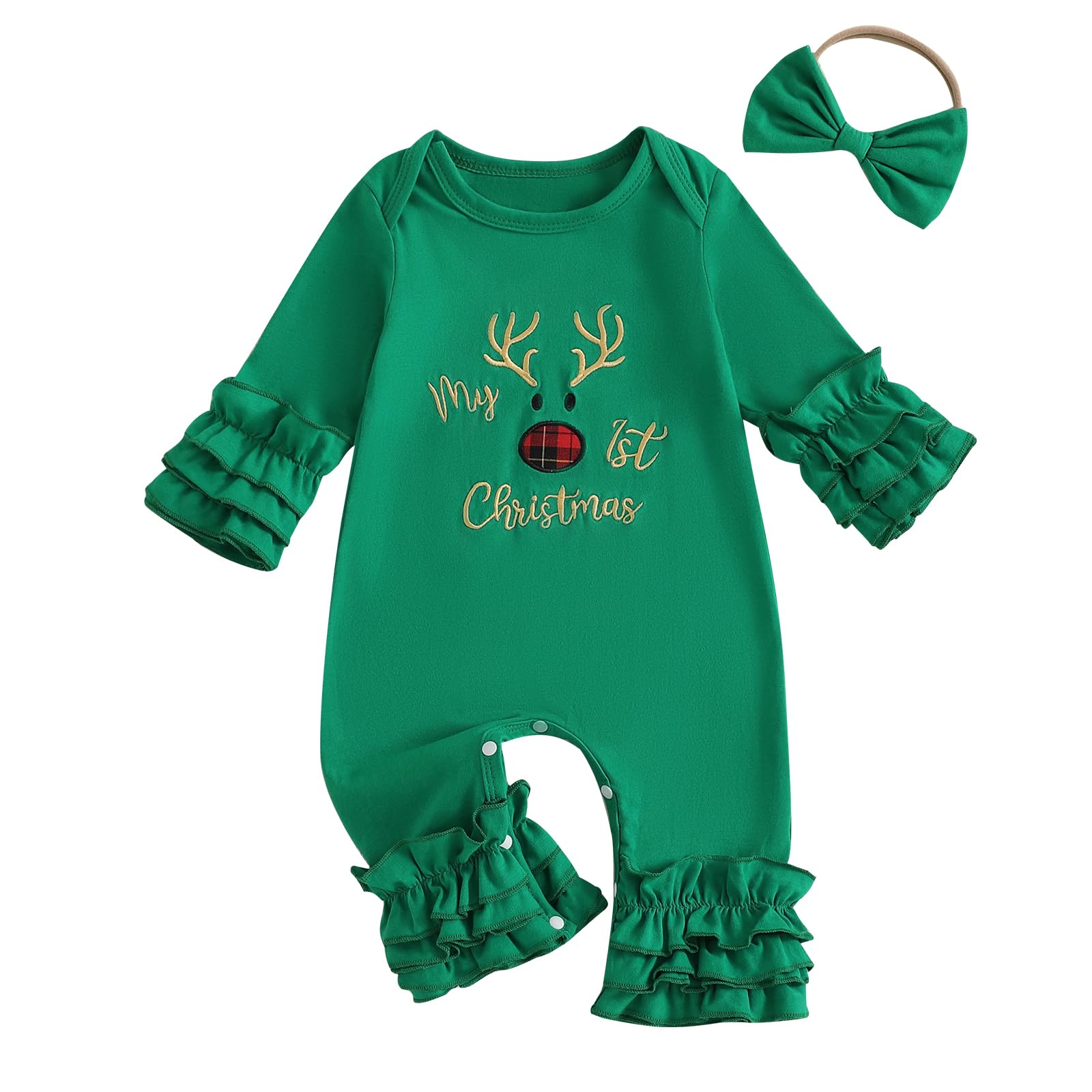 citgeett My First Christmas Baby Girl Outfit Santa Long Sleeve Romper Jumpsuit Onesie Christmas Newborn Girl Outfits Clothes