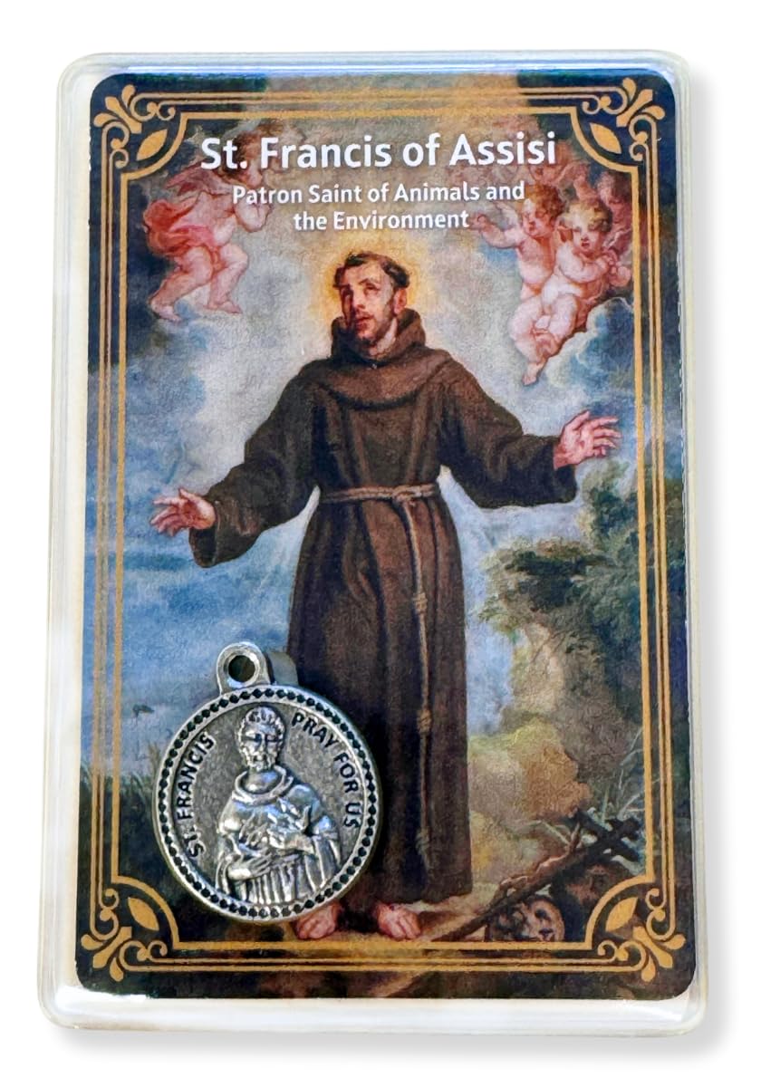 St. Francis of Assisi Laminated Holy Card - Catholic Pocket-Sized Patron Saint of Animals and Environment, Prayer for Peace