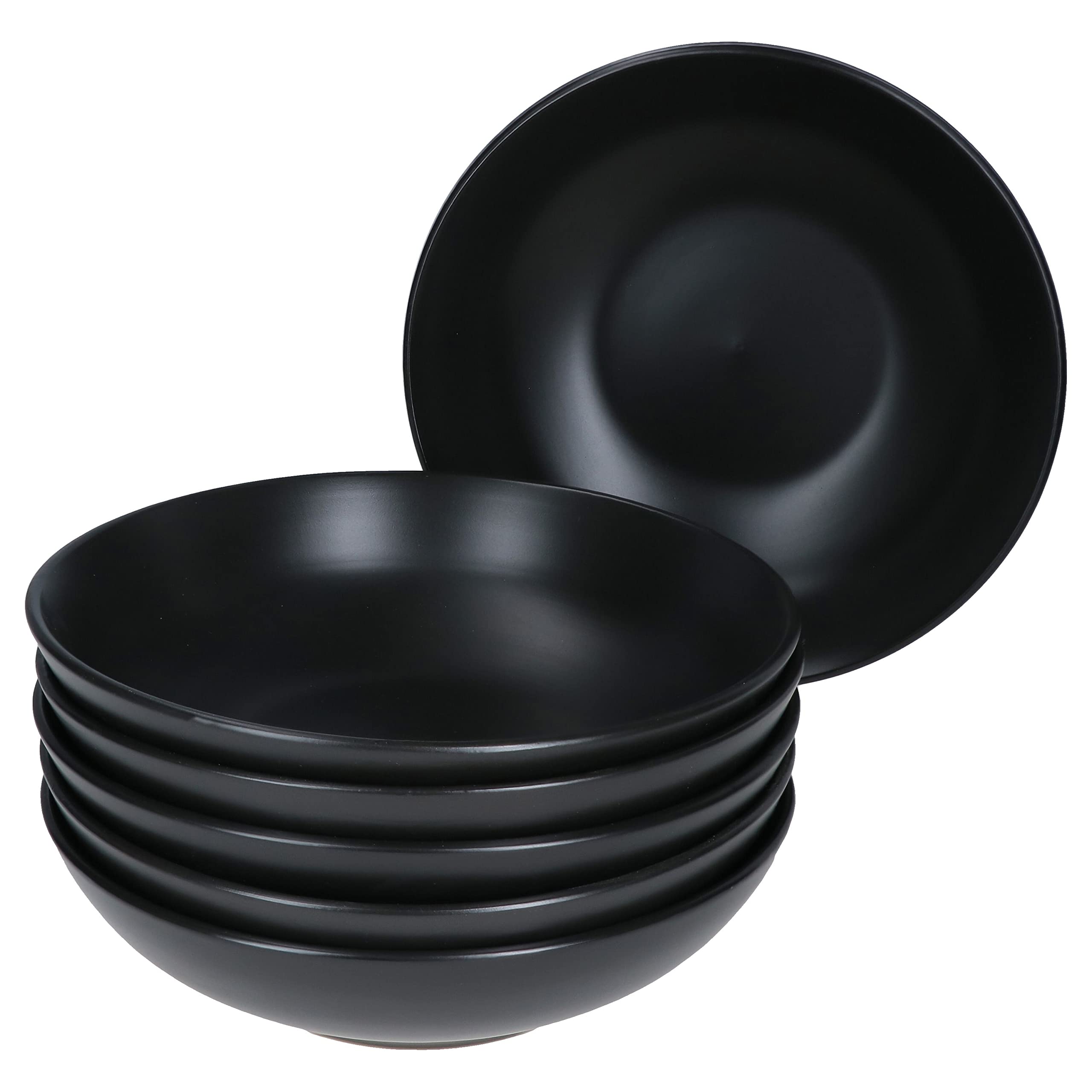 MamboCat Kattegat Lot de 6 assiettes creuses profondes, 500 ml, pour 6 personnes, noir mat, bol à soupe, assiette à salade, à pâtes, large, vaisselle en faïence