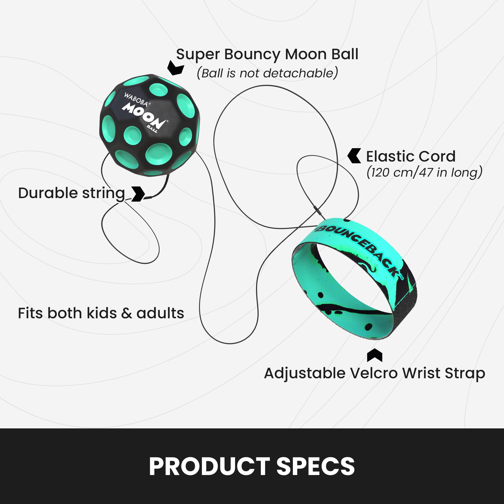 Waboba Moon Ball BounceBack - Bola rebotante con Pulsera - Color Aleatorio - Juego de Habilidad y Reflejo - Desde 5 años